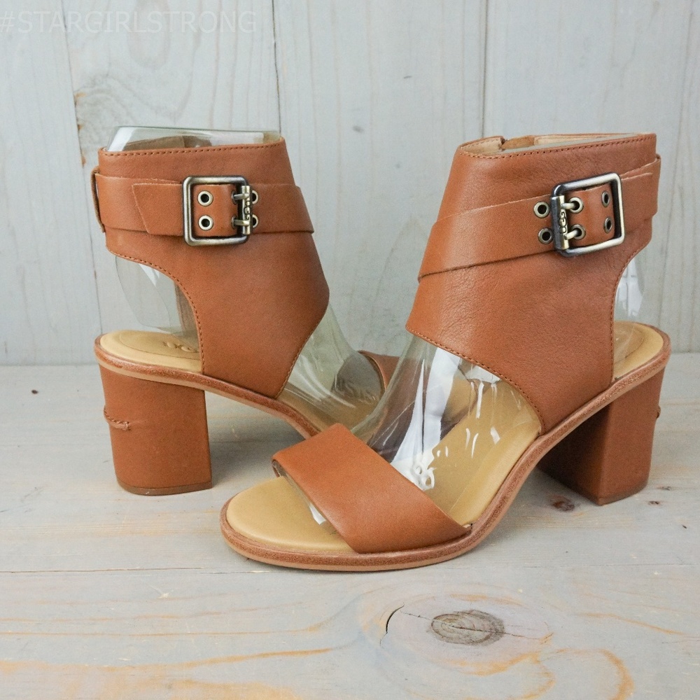ugg claudette peep toe leather block heel  sandals heels nib - Picture 5 of 8